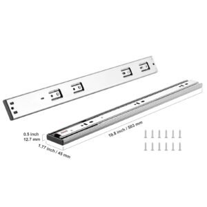 6 pairs of 20 inch drawer slides side mount rails, heavy duty full extension steel track, soft close noiseless guide glides cabinet kitchen runners with ball bearing, 100 lbs load capacity