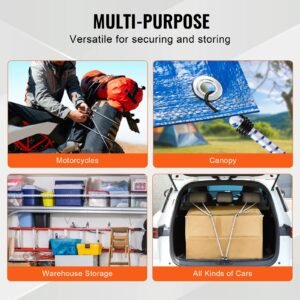 6 piece bungee cords with a3 steel hooks, 72 inch heavy duty bungee straps, 12 mm elastic bungee ropes set for camping, tarps, motorcycle, truck and tent, white with blue stripes