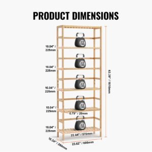 6 tier bamboo shelf, open wood bookshelf, display storage rack organizer, freestanding flower plant stand, multifunctional bamboo bookshelf ideal for bathroom, bedroom, office, study, natural