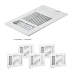 6 x 10 Inch Floor Registers, 6-Pack Floor Vents, HVAC 3-Direction Iron Vent Grilles for Home/Office Wall & Ceiling, Rustproof Anti-Peeling Air Vents Deflector Adjustable with Metal Damper, White