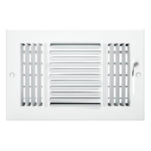 6 x 10 inch floor registers, 6 pack floor vents, hvac 3 direction iron vent grilles for home/office wall & ceiling, rustproof anti peeling air vents deflector adjustable with metal damper, white