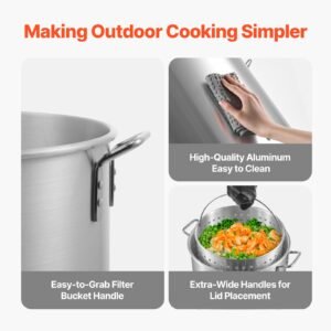 60 qt seafood boiling kit with strainer, outdoor seafood boil pot and basket, cooking set for crab crawfish lobster boiling, aluminum stockpot with 100,000 btus propane burner and steamer rack