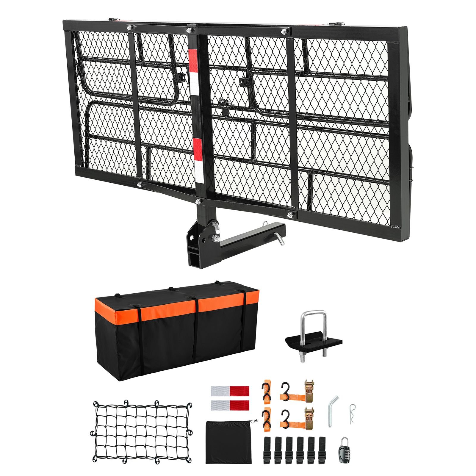 60" x 24" x 14", hitch cargo carrier, 500 lbs capacity hitch cargo carrier with cargo net & waterproof cargo bag, folding hitch mount cargo carrier with reflective reminder, fit for suvs