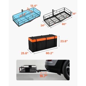 60" x 24" x 14", hitch cargo carrier, 500 lbs capacity hitch cargo carrier with cargo net & waterproof cargo bag, folding hitch mount cargo carrier with reflective reminder, fit for suvs
