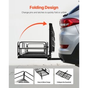 60" x 24" x 14", hitch cargo carrier, 500 lbs capacity hitch cargo carrier with cargo net & waterproof cargo bag, folding hitch mount cargo carrier with reflective reminder, fit for suvs