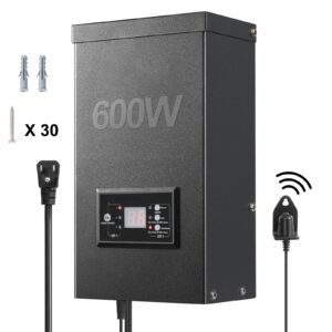 600w landscape transformer, timer & photocell sensor equipped, weatherproof outdoor lighting converter, 120v ac to 12v/14v ac, ideal for exterior, spotlight, pathway, pool lighting, etl certi