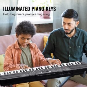61 key digital keyboard piano, 200 tones 200 rhythms, electric portable piano keyboard kit with 60 demo songs built in dual speakers headphones, piano stickers for beginners learning