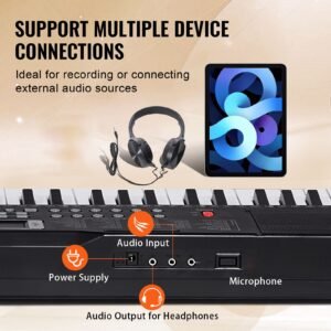 61 key digital keyboard piano, 200 tones 200 rhythms, electric portable piano keyboard kit with 60 demo songs built in dual speakers headphones, piano stickers for beginners learning