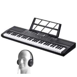 61 Key Digital Keyboard Piano, 200 Tones 200 Rhythms, Electric Portable Piano Keyboard Kit with 60 Demo Songs Built-In Dual Speakers Headphones, Piano Stickers for Beginners Learning