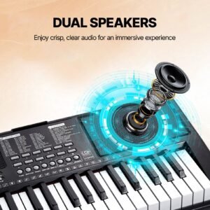 61 key digital keyboard piano, 200 tones 200 rhythms, electric portable piano keyboard kit with 60 demo songs built in dual speakers headphones, piano stickers for beginners learning