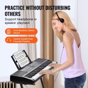 61 key digital keyboard piano, 200 tones 200 rhythms, electric portable piano keyboard kit with 60 demo songs built in dual speakers headphones, piano stickers for beginners learning