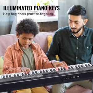 61 key digital keyboard piano, lighted keys, electric portable piano with adjustable stand 600 tones 500 rhythms built in speakers sustain pedal headphones, usb midi for beginners