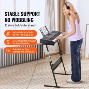 61 key digital keyboard piano, lighted keys, electric portable piano with adjustable stand 600 tones 500 rhythms built in speakers sustain pedal headphones, usb midi for beginners