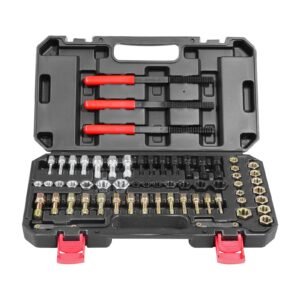 61 piece thread chaser set, unc unf and metric thread restorer tool, rethreading tool kit with 28 taps 28 dies 3 thread files storage case, heat treated steel, for mechanics diy enthusiasts