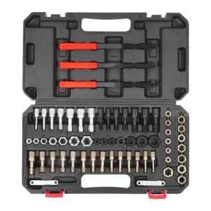 61 piece thread chaser set, unc unf and metric thread restorer tool, rethreading tool kit with 28 taps 28 dies 3 thread files storage case, heat treated steel, for mechanics diy enthusiasts