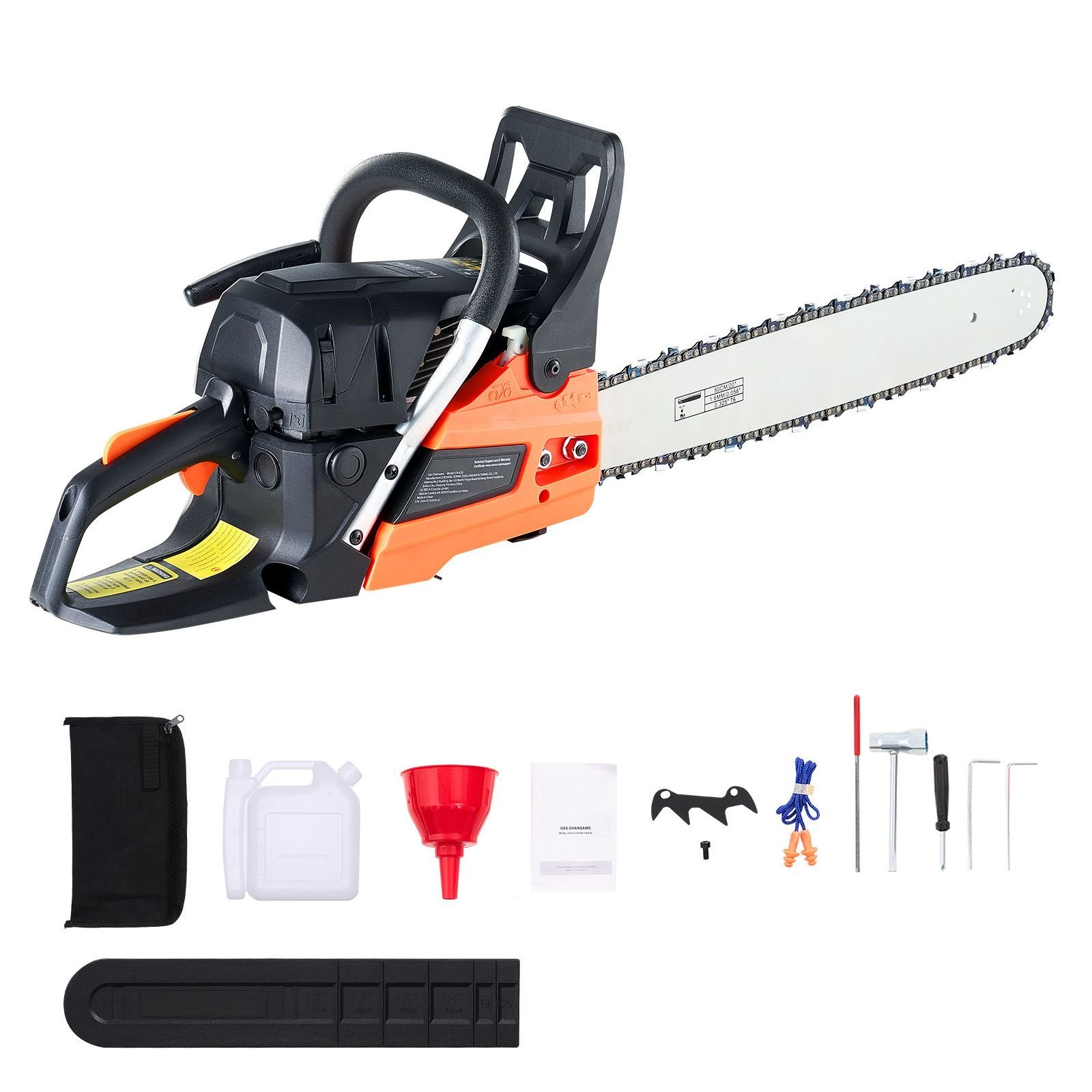 62 cc gas chainsaw, 20 inch gas powered chainsaw, 3.8 hp power chain saw with non slip handle, gas powered chainsaws with dual fuel tanks, for wood cutting, tree trimming, and land clearing