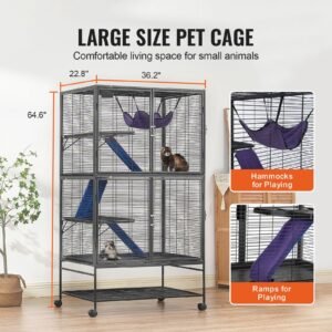 64.6" rolling metal ferret cage, large 4 tier cage, small animal cage with ramps & tray, easy to set up for pet rats, hamster, guinea pig, chinchilla, squirrel, hedgehogs, bunny