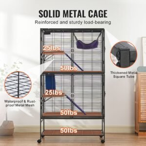 64.6" rolling metal ferret cage, large 4 tier cage, small animal cage with ramps & tray, easy to set up for pet rats, hamster, guinea pig, chinchilla, squirrel, hedgehogs, bunny