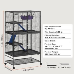 64.6" rolling metal ferret cage, large 4 tier cage, small animal cage with ramps & tray, easy to set up for pet rats, hamster, guinea pig, chinchilla, squirrel, hedgehogs, bunny