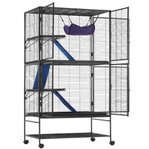 64.6" rolling metal ferret cage, large 4 tier cage, small animal cage with ramps & tray, easy to set up for pet rats, hamster, guinea pig, chinchilla, squirrel, hedgehogs, bunny