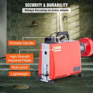 66ft x 5/8 inch drain cleaner machine, 250w electric sewer snake auger manual feed with 7 cutters, 2 steel cables (66' x 5/8" and 15' x 3/8")& cw/ccw control for 1.6" to 4" pipes