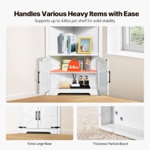 68" tall corner storage cabinet, 6 tiers farmhouse storage cabinet with 4 wooden doors & adjustable shelves, freestanding corner kitchen cabinet for living room, kitchen, laundry room, white