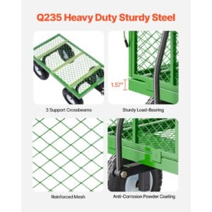 680 lbs steel garden cart on wheels, heavy duty garden wagon cart pullable, metal outdoor utility yard wagon carts with 10" tires, mesh removable sides and 180°rotating handle