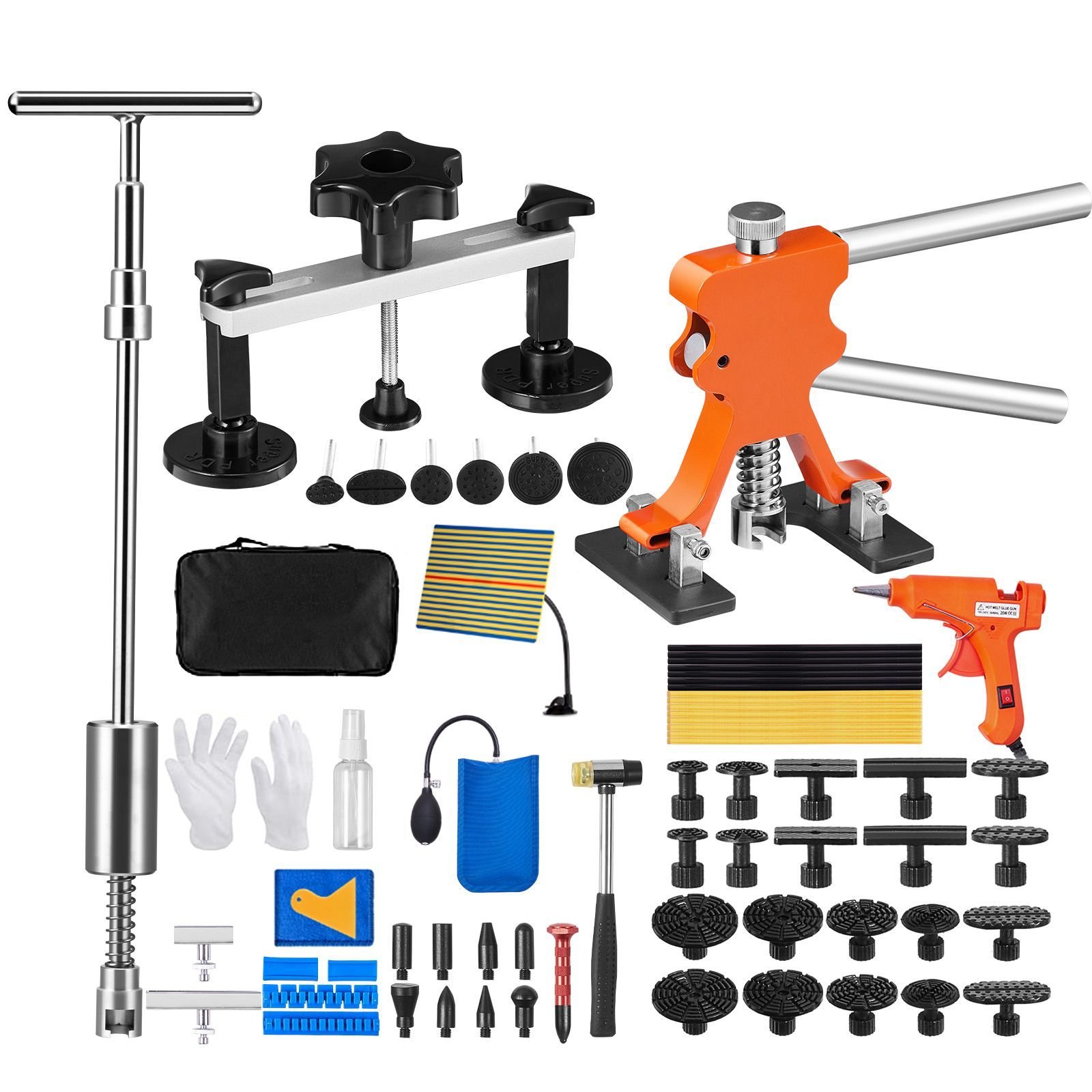 69 pcs dent repair kit, auto car body paintless dent removal tool kit, golden lifter, bridge puller, slide hammer tool kit for automobile body, washing machine, refrigerator