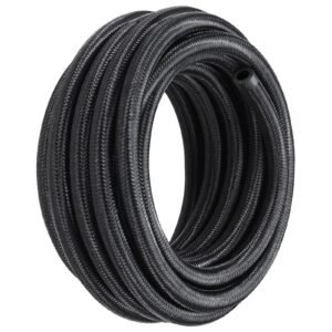 6an fuel line kit, 20 ft fuel hose kit, 0.34" nylon stainless steel braided fuel line oil/gas/diesel hose end fitting kit, with 12 pcs swivel fitting adapter kit, black