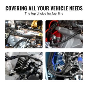 6an fuel line kit, 25 ft fuel hose kit, 5/16" nylon stainless steel braided ptfe fuel line kit, e85/oil/gas/diesel hose end fitting kit, with 15 pcs swivel fitting adapter kit, black