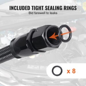 6an fuel line kit, 25 ft fuel hose kit, 5/16" nylon stainless steel braided ptfe fuel line kit, e85/oil/gas/diesel hose end fitting kit, with 15 pcs swivel fitting adapter kit, black