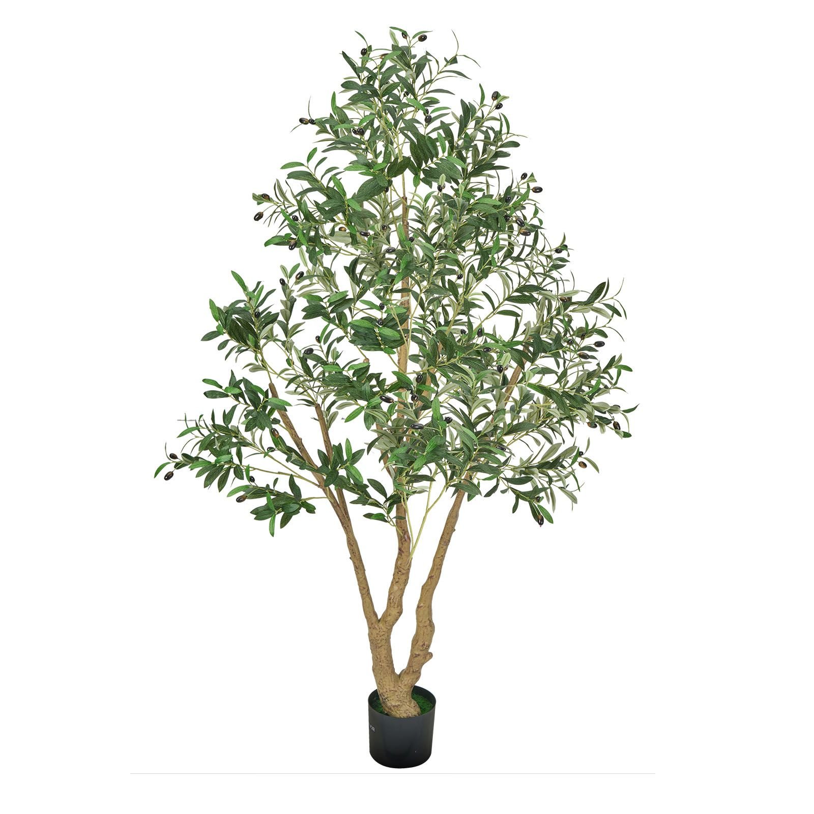 6ft artificial olive tree with black pot, tall fake tree with natural wood trunk & realistic green leaves and fruits, indoor faux plant for home, office, living room, corner decor