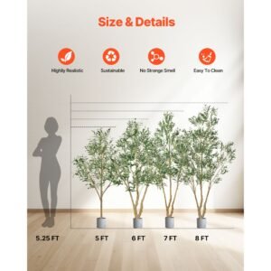 6ft artificial olive tree with black pot, tall fake tree with natural wood trunk & realistic green leaves and fruits, indoor faux plant for home, office, living room, corner decor