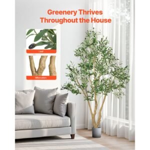 6ft artificial olive tree with black pot, tall fake tree with natural wood trunk & realistic green leaves and fruits, indoor faux plant for home, office, living room, corner decor