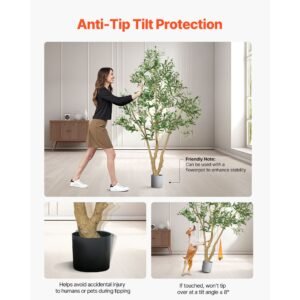 6ft artificial olive tree with black pot, tall fake tree with natural wood trunk & realistic green leaves and fruits, indoor faux plant for home, office, living room, corner decor