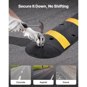 6ft rubber speed bump, 2 channel, heavy duty traffic speed hump, 22000 lbs/axle load capacity, 72 in cable protector ramp with expansion screws, for asphalt concrete gravel driveway road, 1 pack