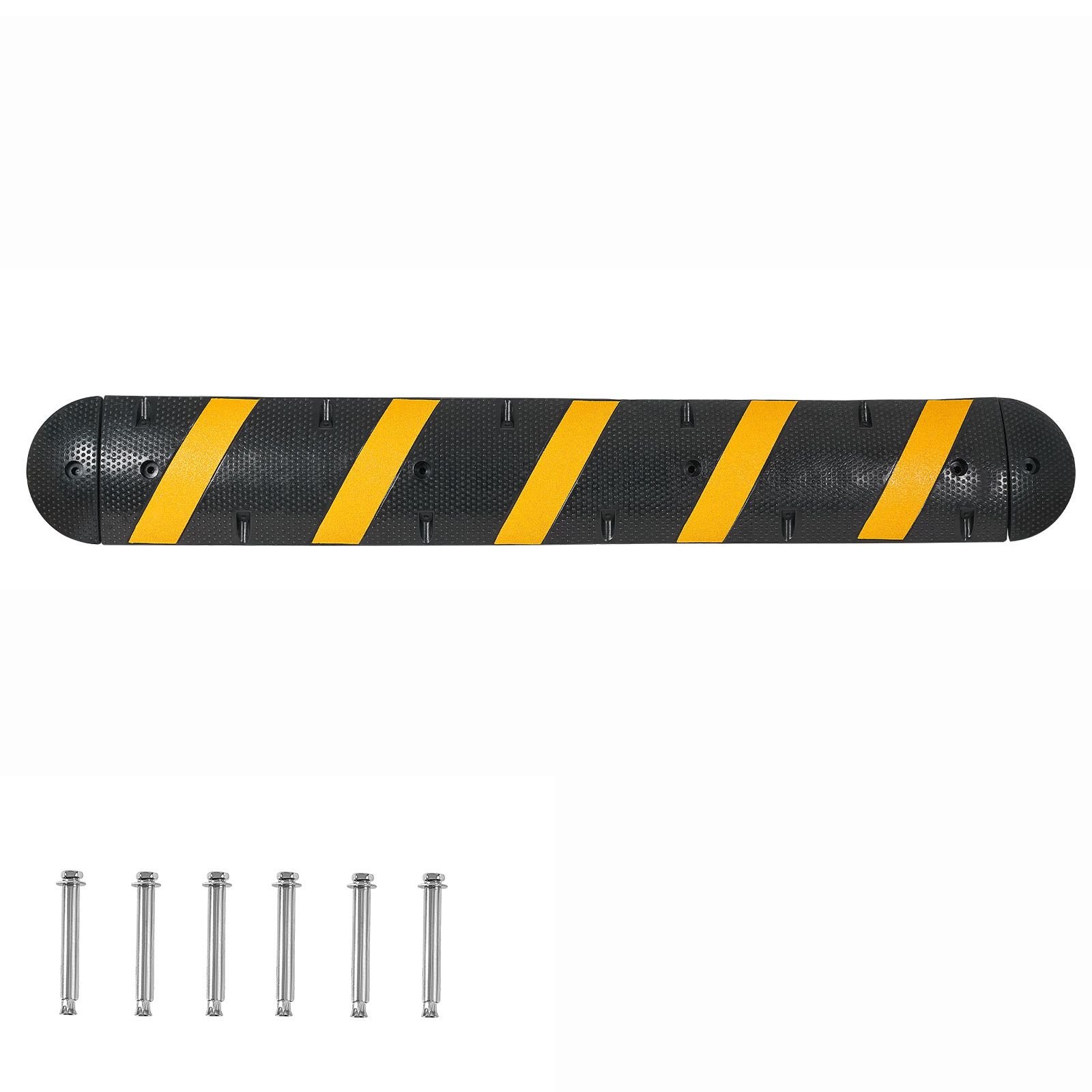 6ft rubber speed bump, 2 channel, heavy duty traffic speed hump, 22000 lbs/axle load capacity, 72 in cable protector ramp with expansion screws, for asphalt concrete gravel driveway road, 1 pack