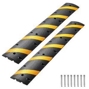 6FT Rubber Speed Bump, 2 Pack, 2 Channel Heavy Duty Traffic Speed Hump, 22000 lbs/Axle Load Capacity, 72 in Cable Protector Ramp with Expansion Screws, for Asphalt Concrete Gravel Driveway Road