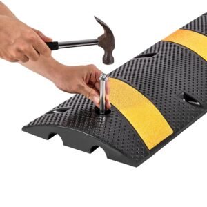 6ft rubber speed bump, 2 pack, 2 channel heavy duty traffic speed hump, 22000 lbs/axle load capacity, 72 in cable protector ramp with expansion screws, for asphalt concrete gravel driveway road