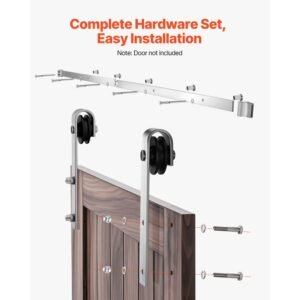 6ft sliding barn door hardware kit, 330 lbs weight capacity, compatible with 36 inches max width & 1 3/8 to 1 3/4 inches thickness single sliding barn door, durable track & j shape roller silver