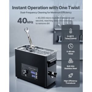 6l ultrasonic cleaner, professional ultrasonic cleaner machine with knob control, stainless steel cleaning machine with basket and cleaning ball, for watches, razors, jewelry, coins and more