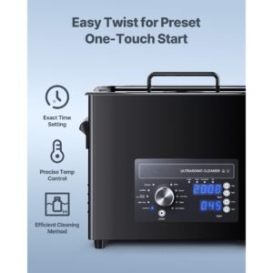 6l ultrasonic cleaner, professional ultrasonic cleaner machine with knob control, stainless steel cleaning machine with basket and cleaning ball, for watches, razors, jewelry, coins and more