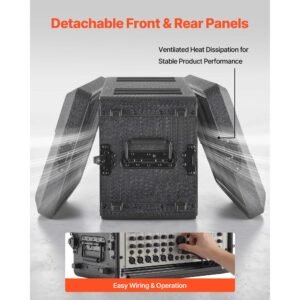 6u rack case, 12 in depth, rackmount flight case shallow rack with microphone compartment, polyethylene construction, recessed latches, easy installation, for amplifier, 8.7 in internal depth