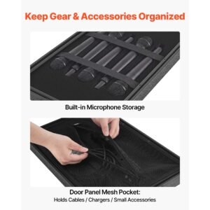 6u rack case, 12 in depth, rackmount flight case shallow rack with microphone compartment, polyethylene construction, recessed latches, easy installation, for amplifier, 8.7 in internal depth