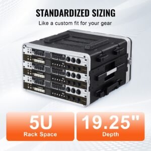 6u rack case, standard 19 in depth, server rack cabinet with abs construction wheels heavy duty twist butterfly latches, detachable front & back panels, for amps, mixers, microphone receivers