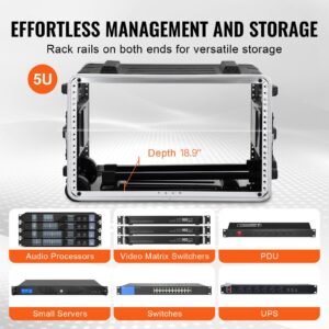 6u rack case, standard 19 in depth, server rack cabinet with abs construction wheels heavy duty twist butterfly latches, detachable front & back panels, for amps, mixers, microphone receivers