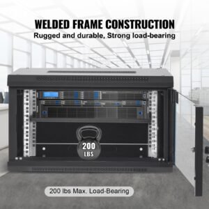 6u wall mount network server cabinet, 15.5'' deep, server rack cabinet enclosure, 200 lbs max. ground mounted load capacity, with locking glass door side panels, for it equipment, a/v devices