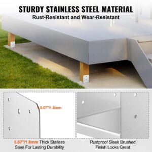 6"x 6" post base, 1pcs stainless steel adjustable post anchor bracket(internal 5.9 x 5.5"), adjustable post base for pavilion deck porch handrail railing support decorative anchor plate