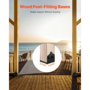 6x6 post base 2 pcs, inner size 5.9x5.55 inch / 150x141 mm post brackets, heavy duty carbon steel decking posts, wood posts brackets for pavilion deck railing support deck base plate, black