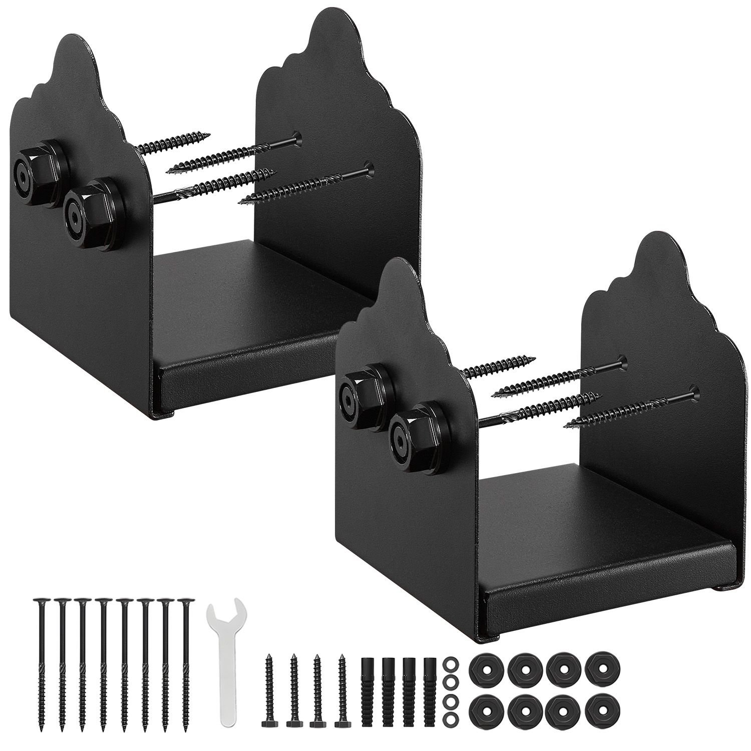 6x6 post base 2 pcs, inner size 5.9x5.55 inch / 150x141 mm post brackets, heavy duty carbon steel decking posts, wood posts brackets for pavilion deck railing support deck base plate, black